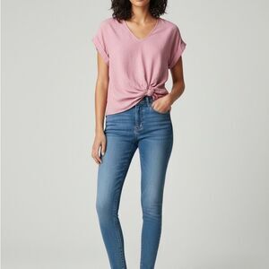 Staccato Pink Knotted V-Neck Blouse Casual Chic Everyday Versatile Women’s Small